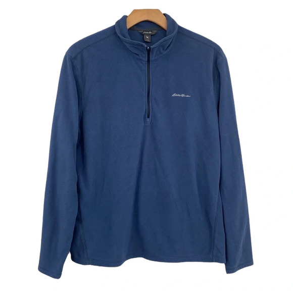 Eddie Bauer Fleece Sweatshirt Mens Size Large Blue‎ 1/4 Zip Long Sleeve Pullover - Picture 1 of 11